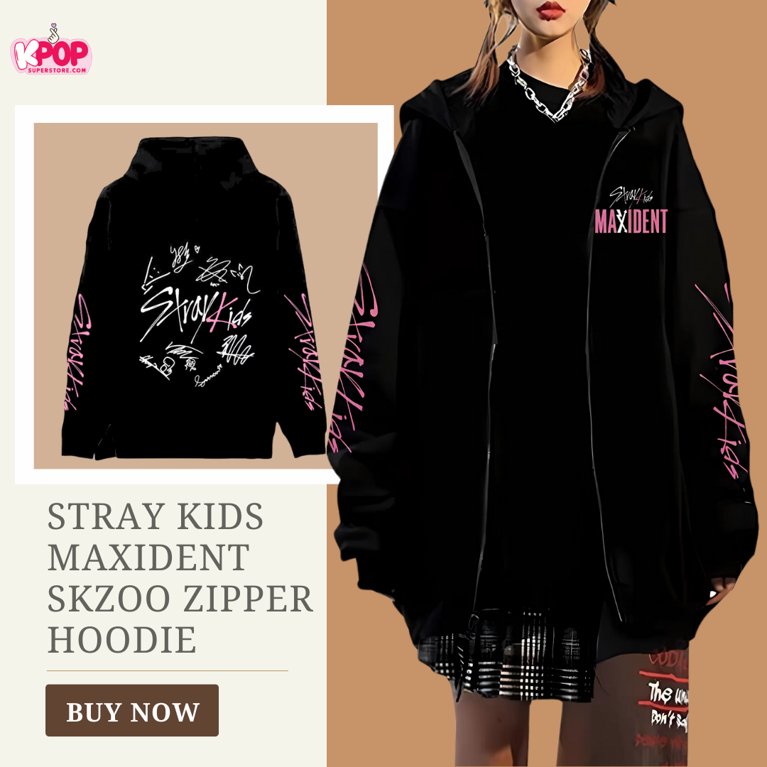 EHGEUYL Straykids Perifere Harajuku bedrukte hoodie met capuchon en losse rits, Zwart1, M