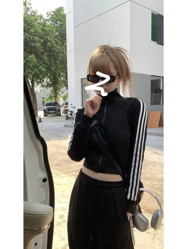 Korean Long sleeves Women Black Tracksuit