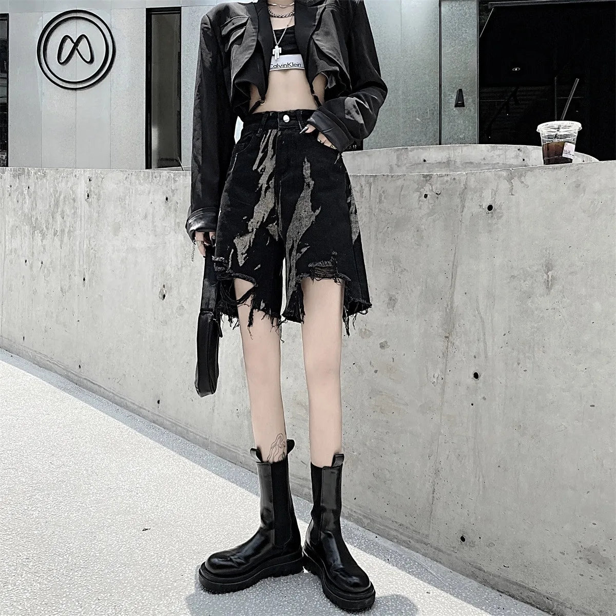 Fashion Black Retro Denim Shorts for Women