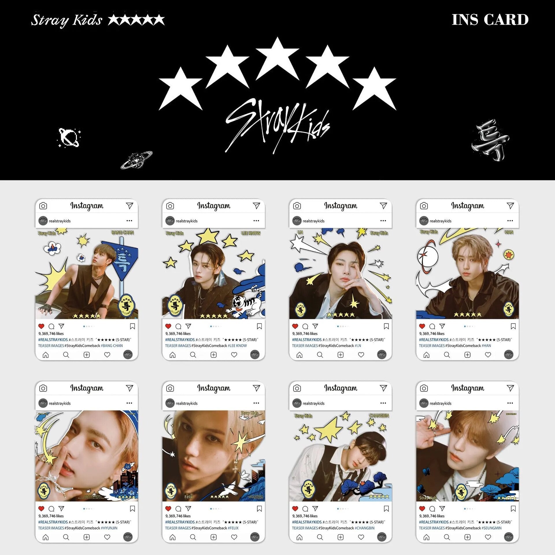 KPOP Stray Kids 5-Star Transparent Photocards 8pcs/set