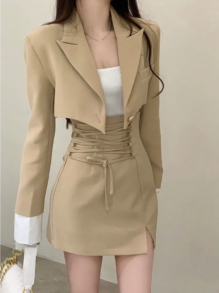 Korean Khaki Dress Set for Women