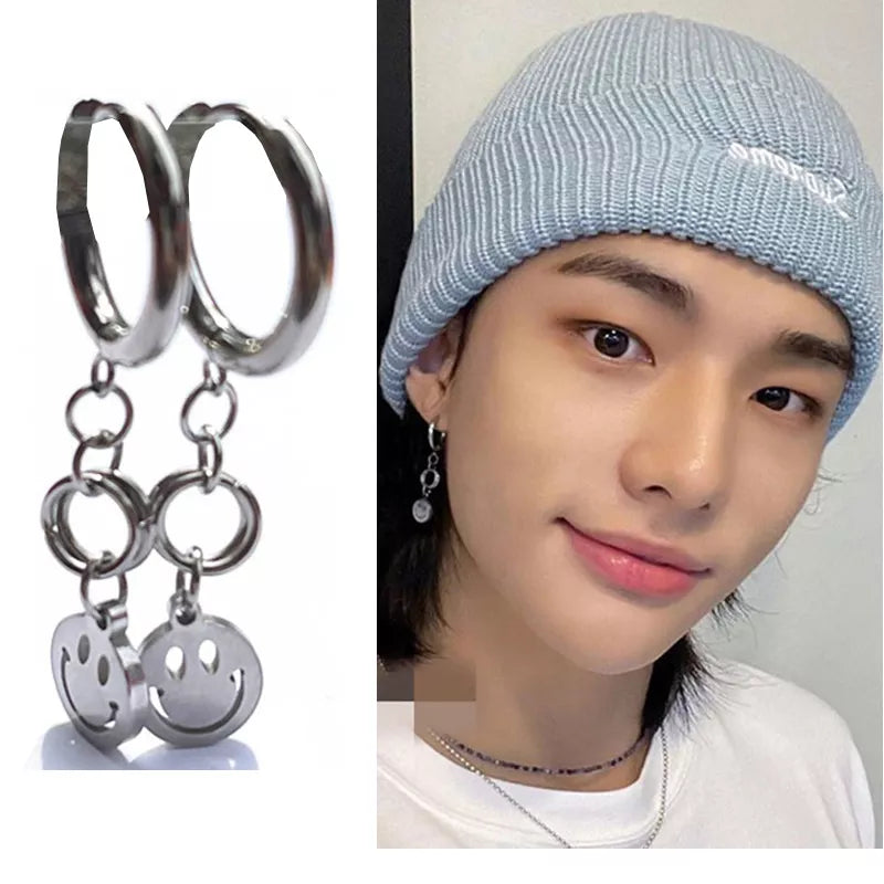 KPOP Stray Kids Hyunjin Drop Hoop Smiley Earrings