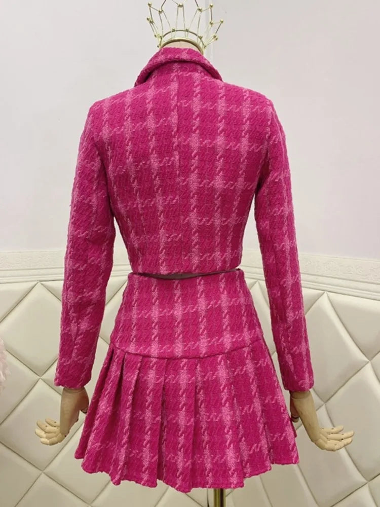 Pink Two Piece Woolen Set for Women