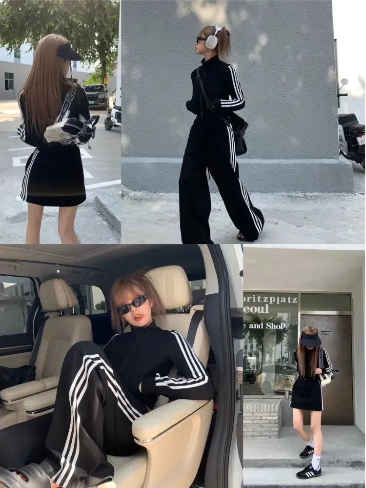 Korean Long sleeves Women Black Tracksuit
