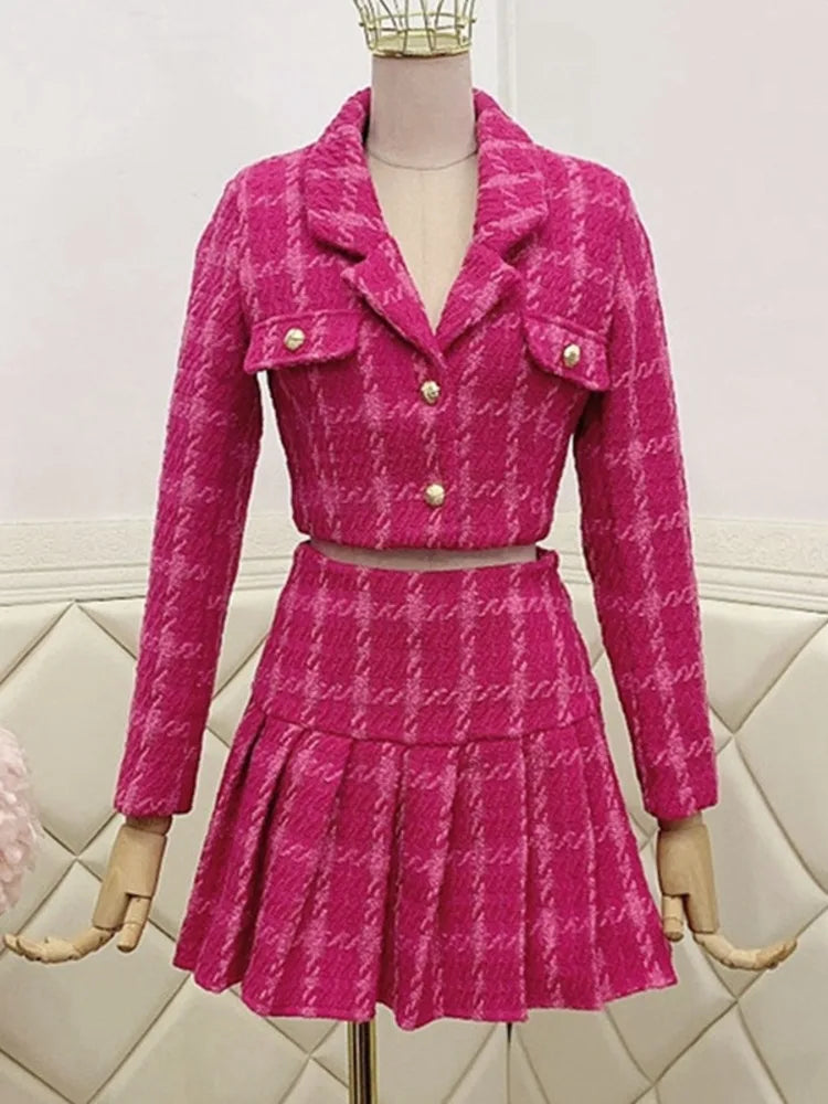 Pink Two Piece Woolen Set for Women