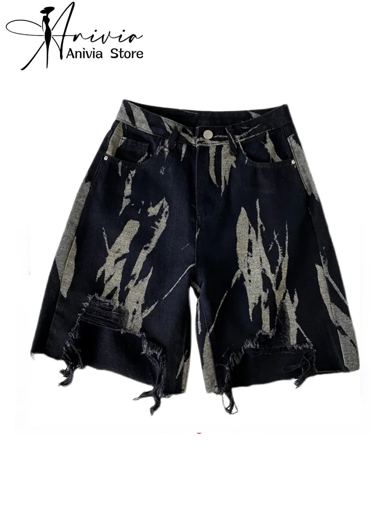 Fashion Black Retro Denim Shorts for Women