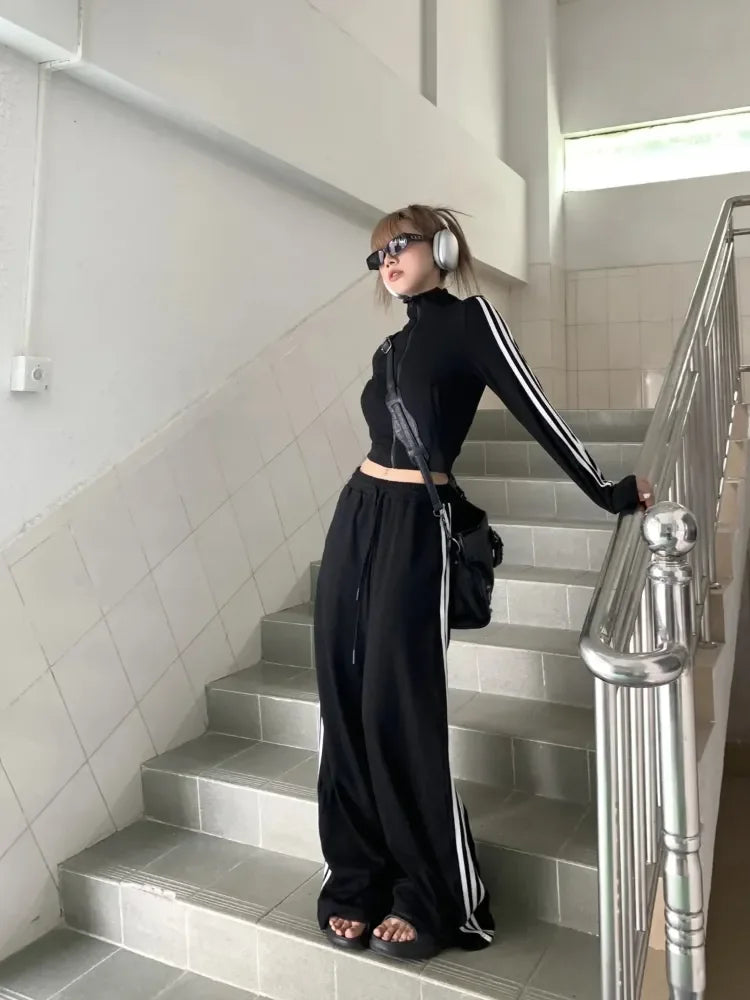 Korean Long sleeves Women Black Tracksuit