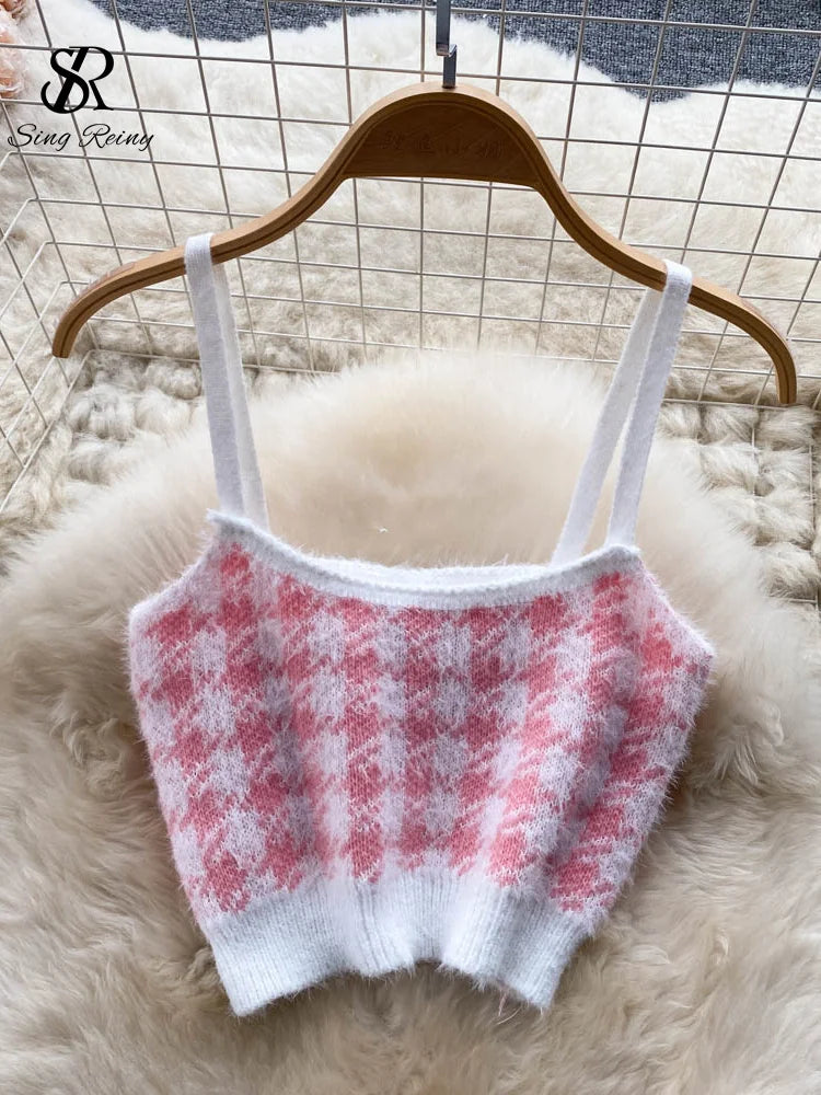 Fashion Plaid Knitted Three Pieces Set for Women