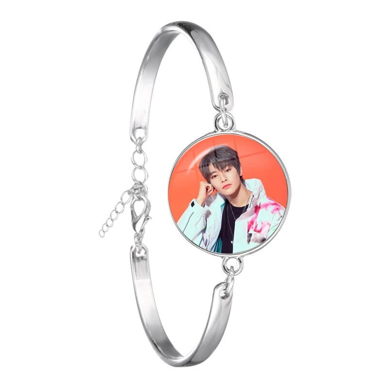 KPOP Stray Kids Member 18mm Glass Silver Bracelet