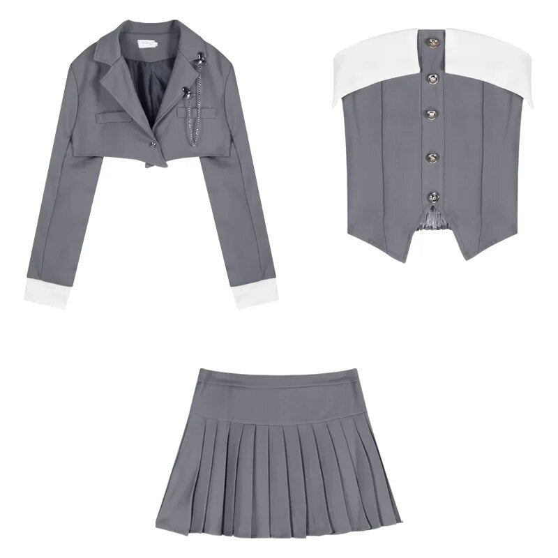 Korean Grey 3-Piece Formal Set for Women