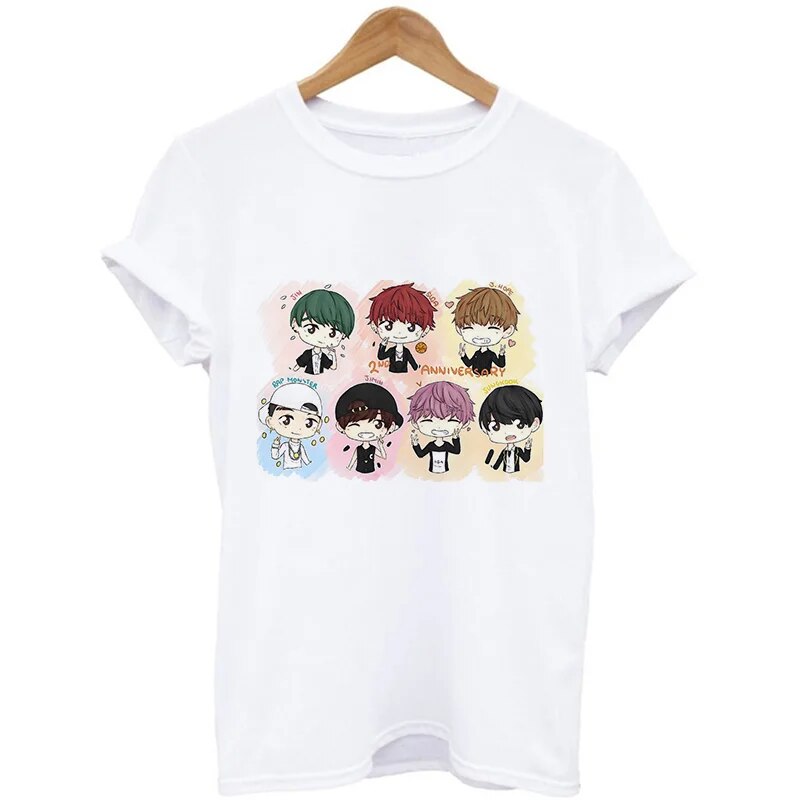 Bangtan Boys Members Cartoons Anime Design Shirt