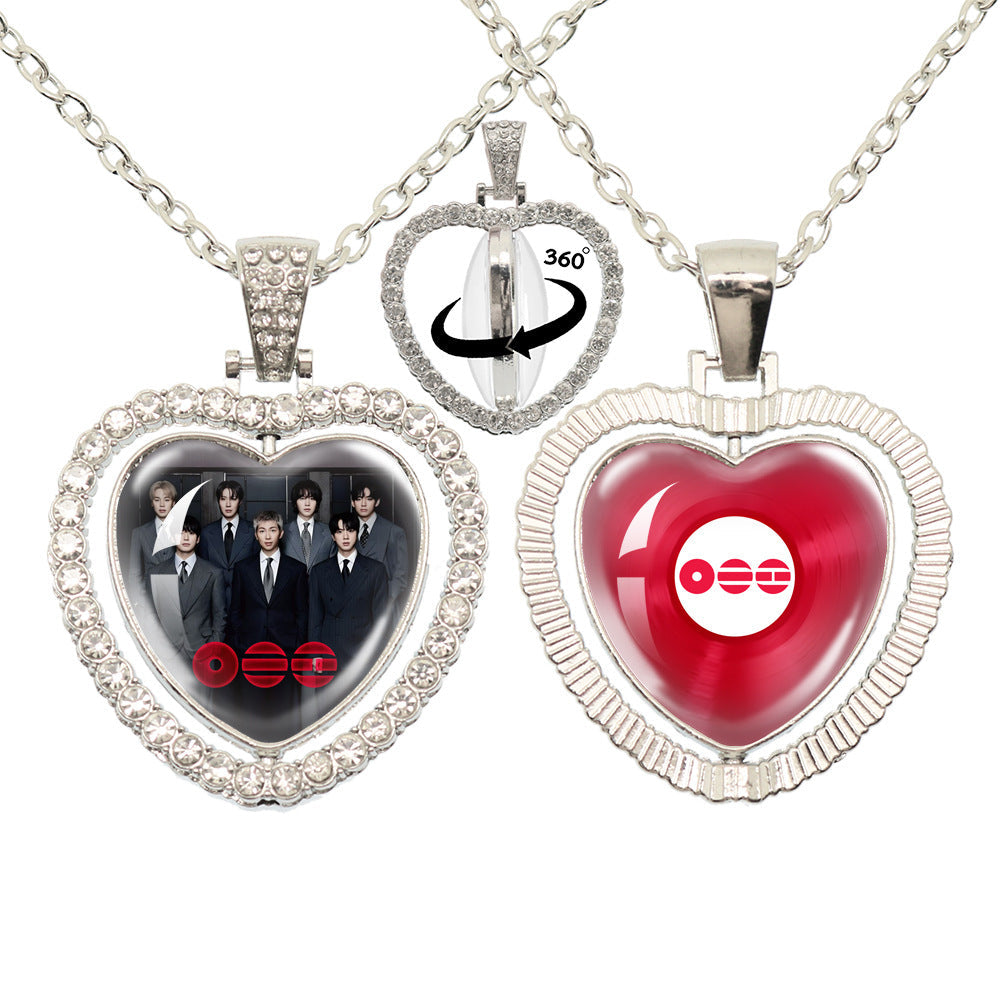 Bangtan Boys Heart Pendant Group Photo Necklace Accessories