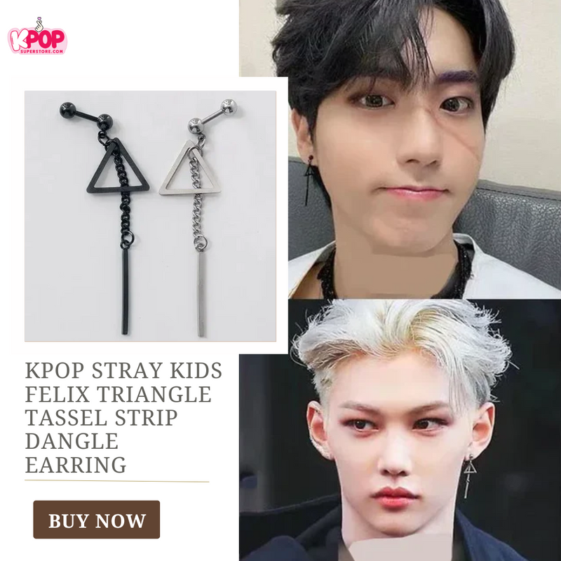 Kpop Stray Kids Felix Triangle Tassel Strip Dangle Earring