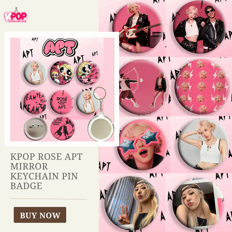 KPOP Rose APT Mirror Keychain Pin Badge