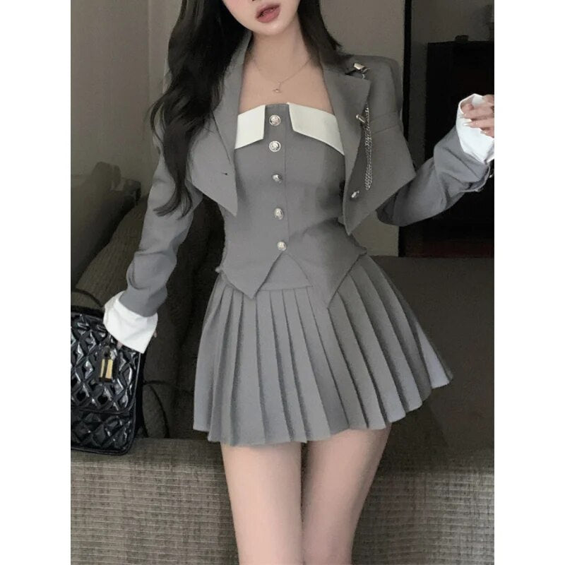 Korean Grey 3-Piece Formal Set for Women