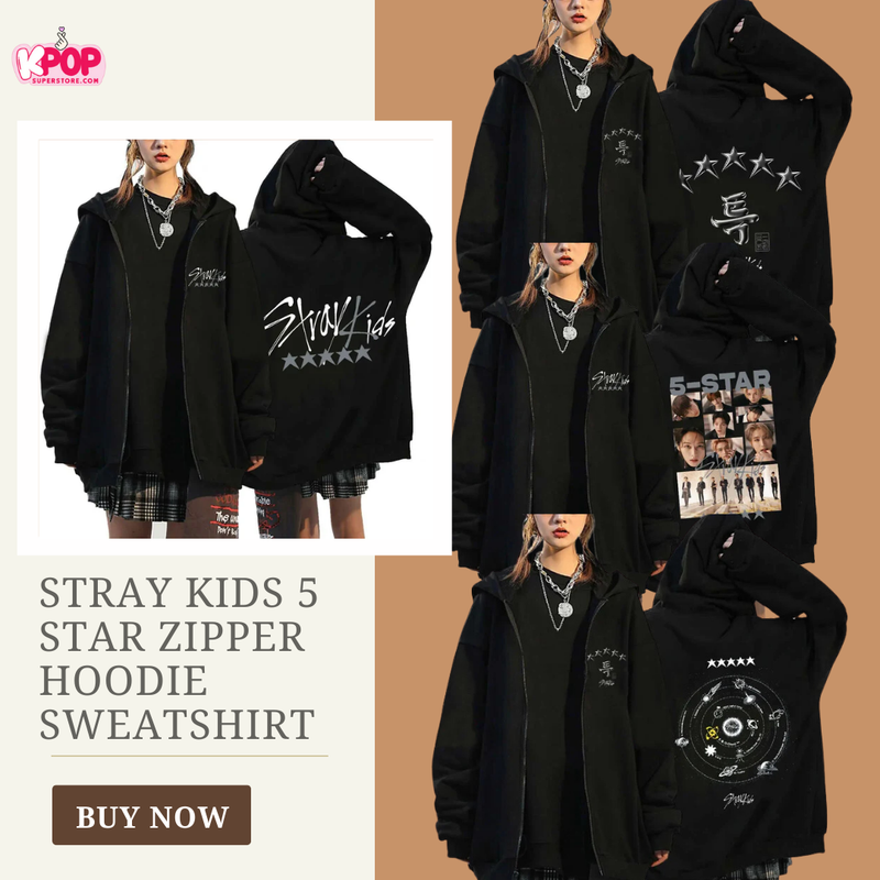 Stray Kids 5 Star Zipper Hoodie Sweatshirt