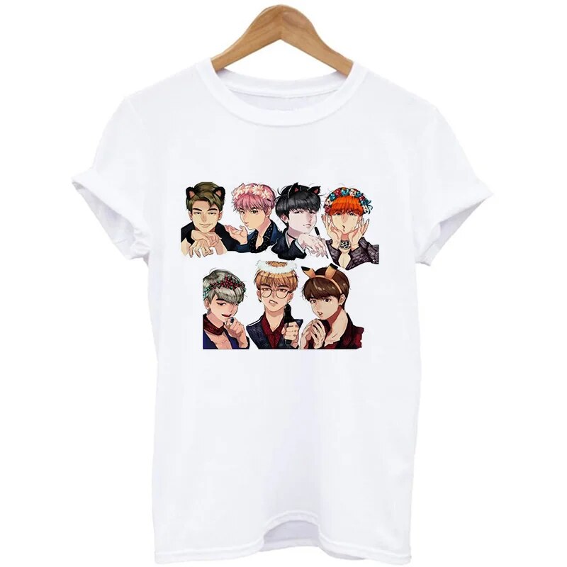 Bangtan Boys Members Cartoons Anime Design Shirt