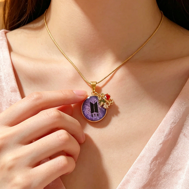 Bangtan Boys Purple Circle Pendant Necklace Accessories