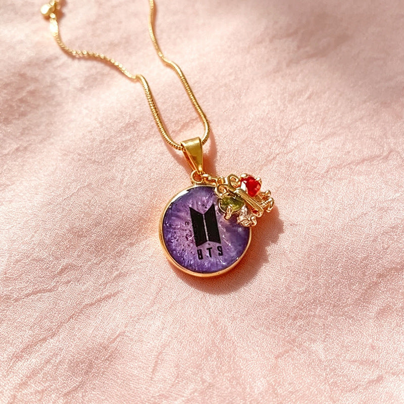 Bangtan Boys Purple Circle Pendant Necklace Accessories