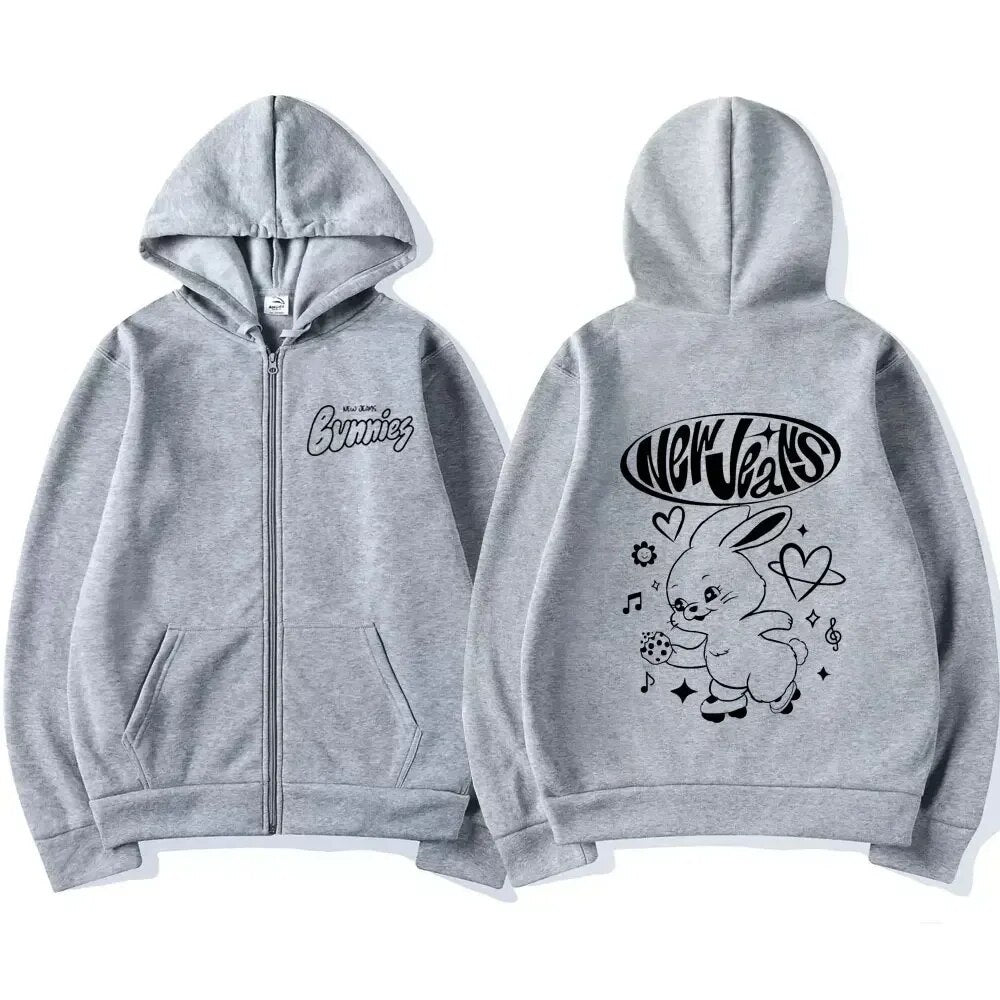 New Jeans Bunny Zipper Hoodie Sweatshirt