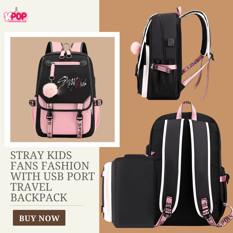 Stray Kids Fans Fashion with USB Port Travel Backpack