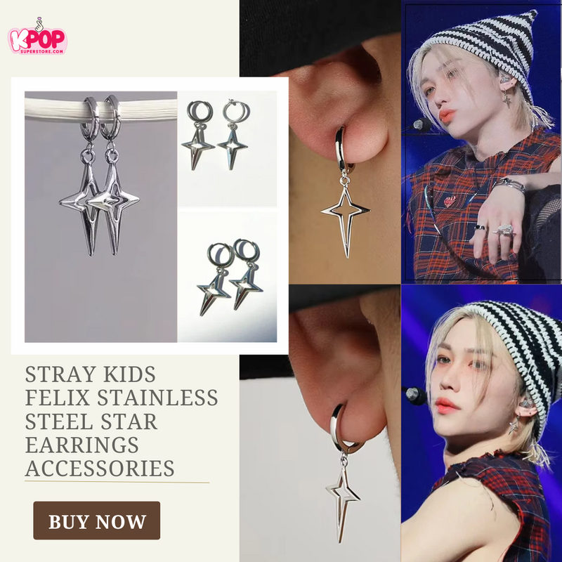 Stray Kids Felix Stainless Steel Star Earrings Accessories