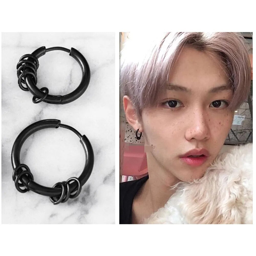 KPOP Stray Kids Felix Black Buckle Earrings