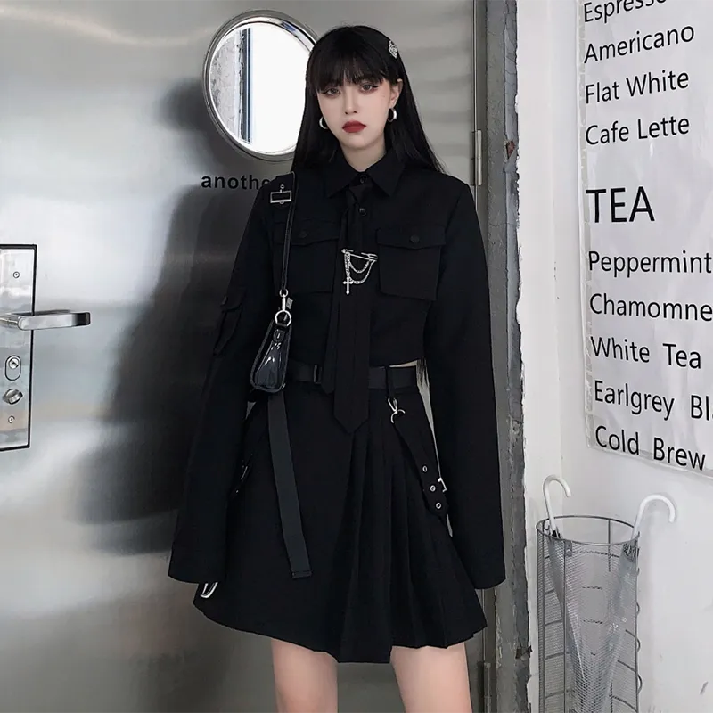 Korean Punk Black Streetwear for Women