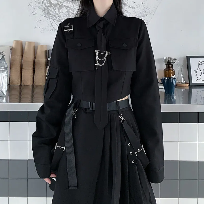 Korean Punk Black Streetwear for Women