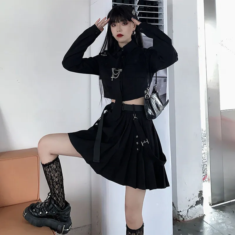 Korean Punk Black Streetwear for Women