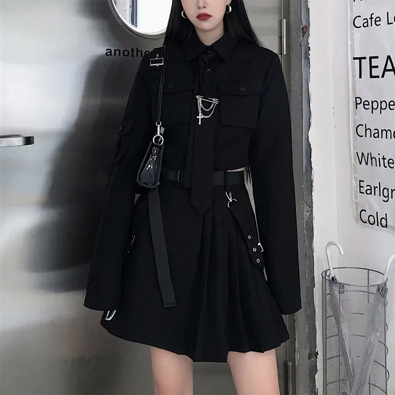 Korean Punk Black Streetwear for Women