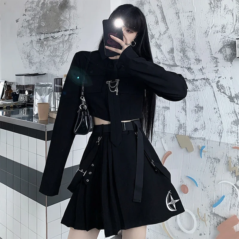 Korean Punk Black Streetwear for Women