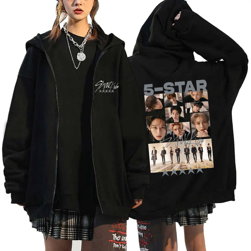 Stray Kids 5 Star Zipper Hoodie Sweatshirt