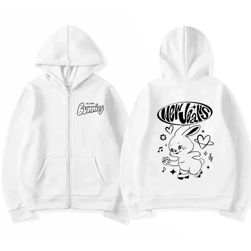 New Jeans Bunny Zipper Hoodie Sweatshirt