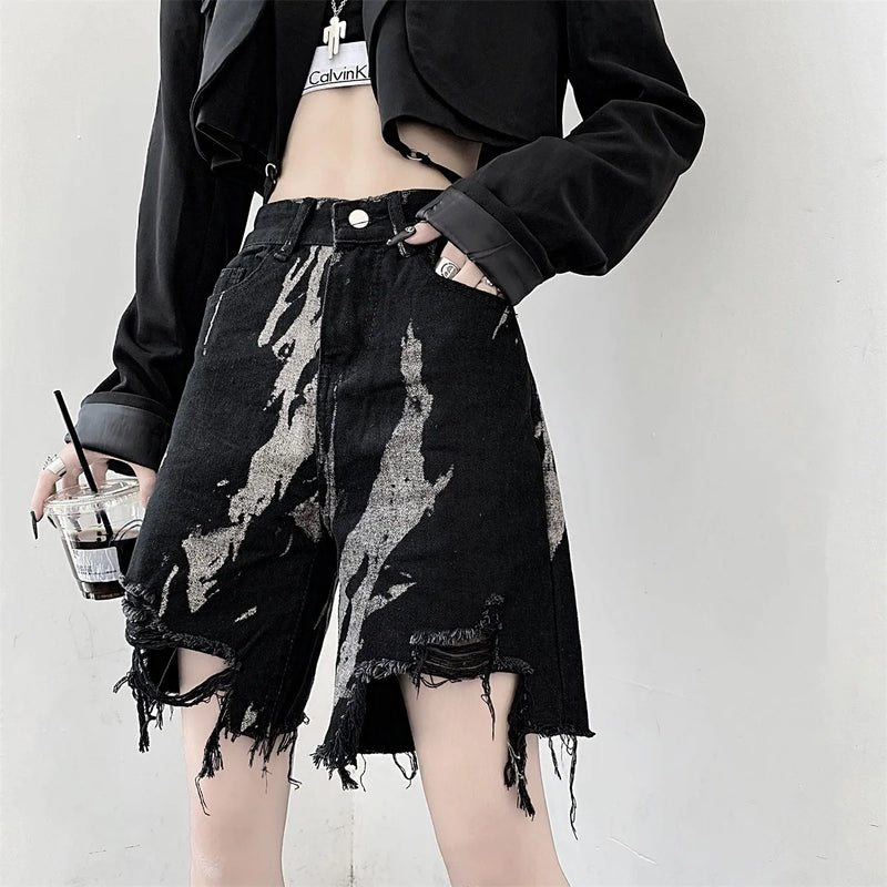 Fashion Black Retro Denim Shorts for Women