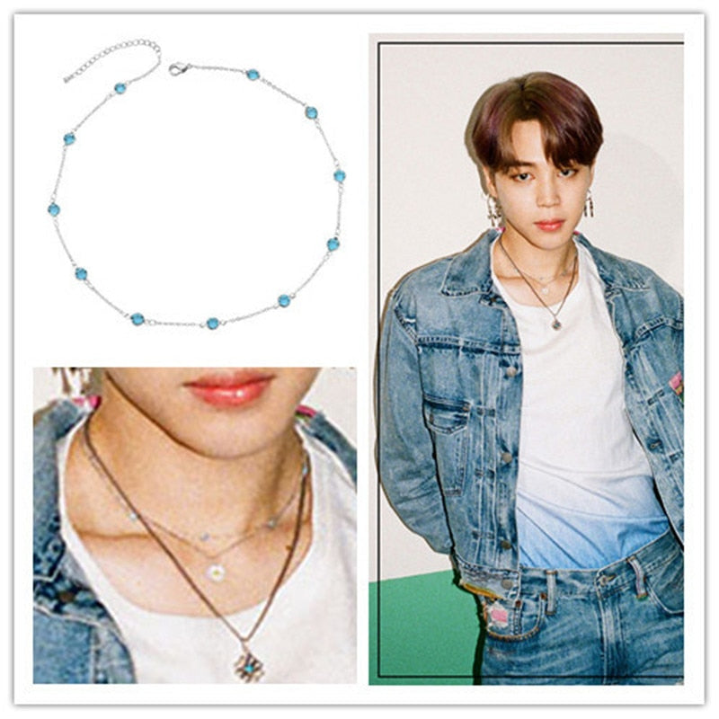 Kpop JIMIN Sea Blue Zircon Necklace