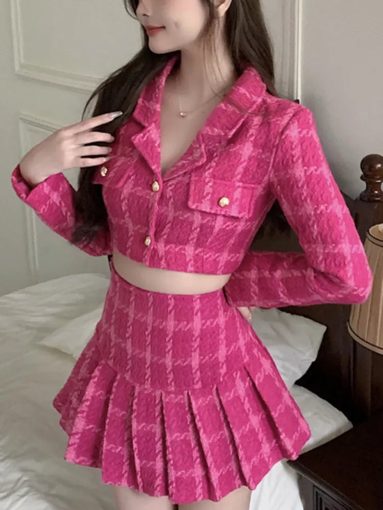Pink Two Piece Woolen Set for Women