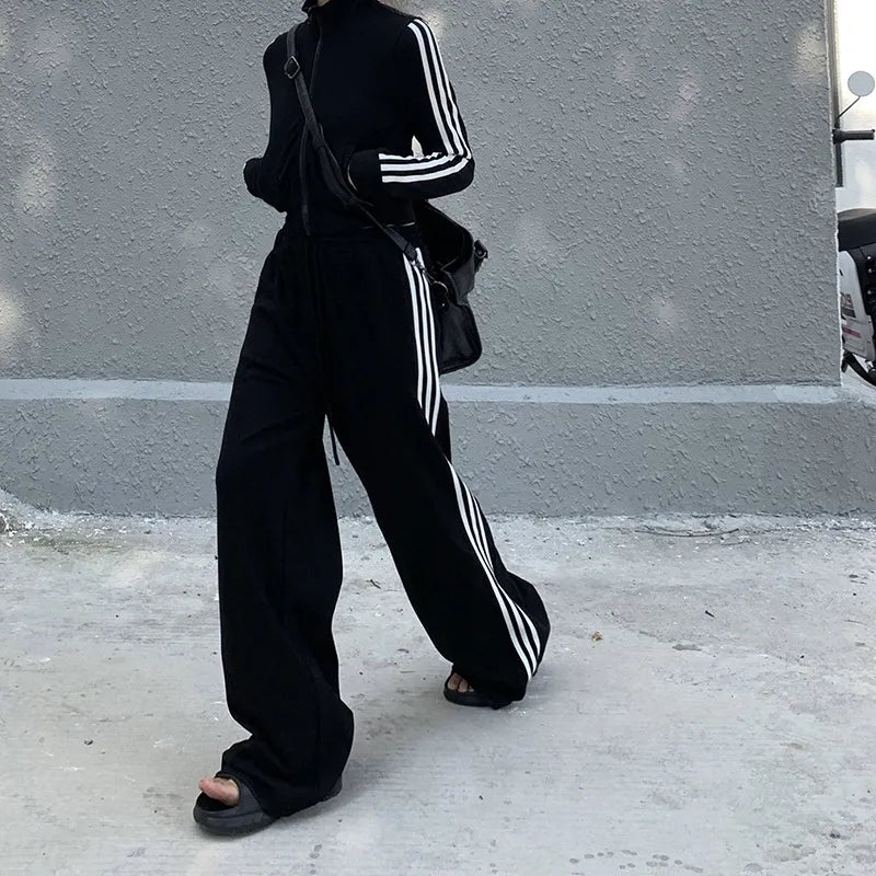 Korean Long sleeves Women Black Tracksuit