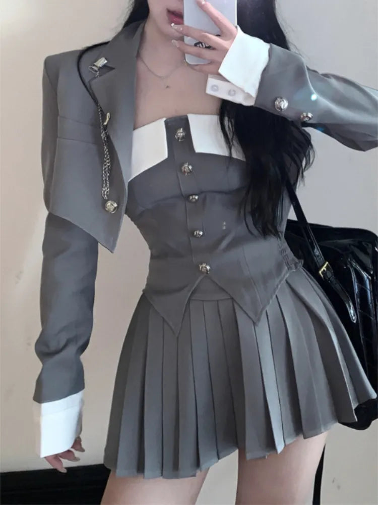 Korean Grey 3-Piece Formal Set for Women