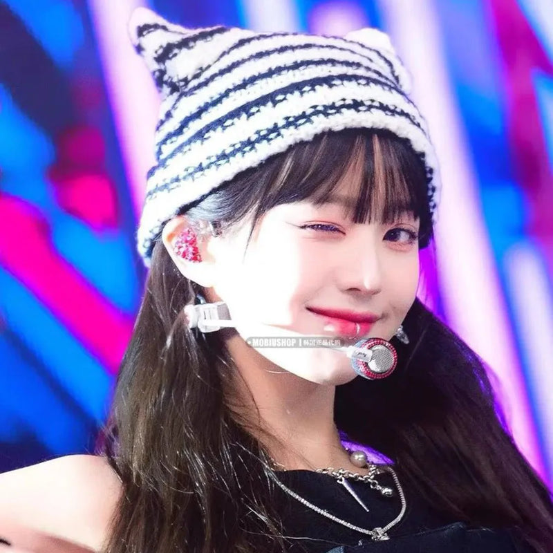 IVE Wonyoung Stripe Knitted Hat