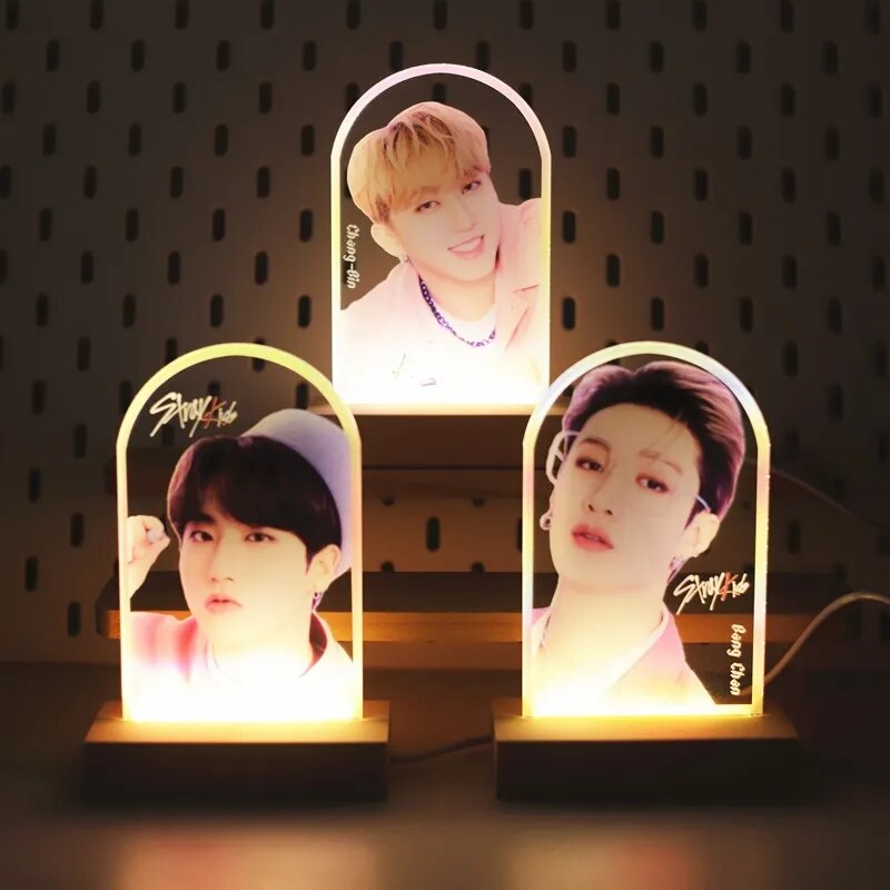 Kpop Stray Kids Wooden USB LED Acrylic Stand Lamp