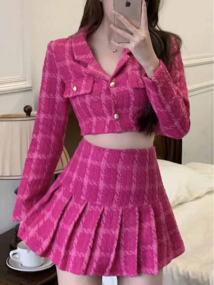 Pink Two Piece Woolen Set for Women