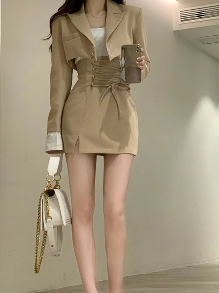 Korean Khaki Dress Set for Women