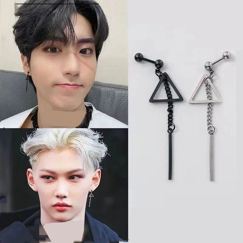 Kpop Stray Kids Felix Triangle Tassel Strip Dangle Earring