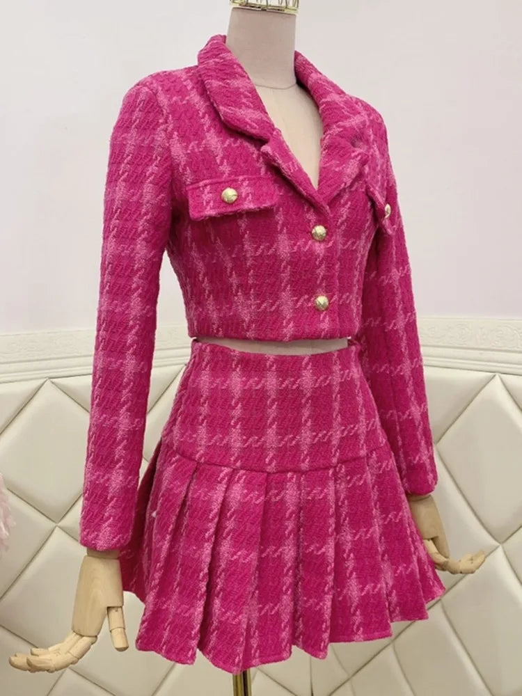 Pink Two Piece Woolen Set for Women