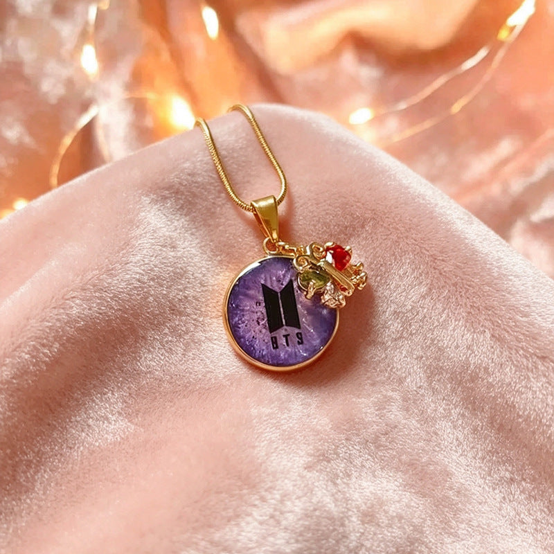 Bangtan Boys Purple Circle Pendant Necklace Accessories