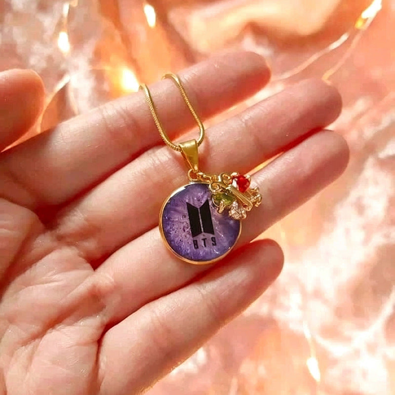 Bangtan Boys Purple Circle Pendant Necklace Accessories