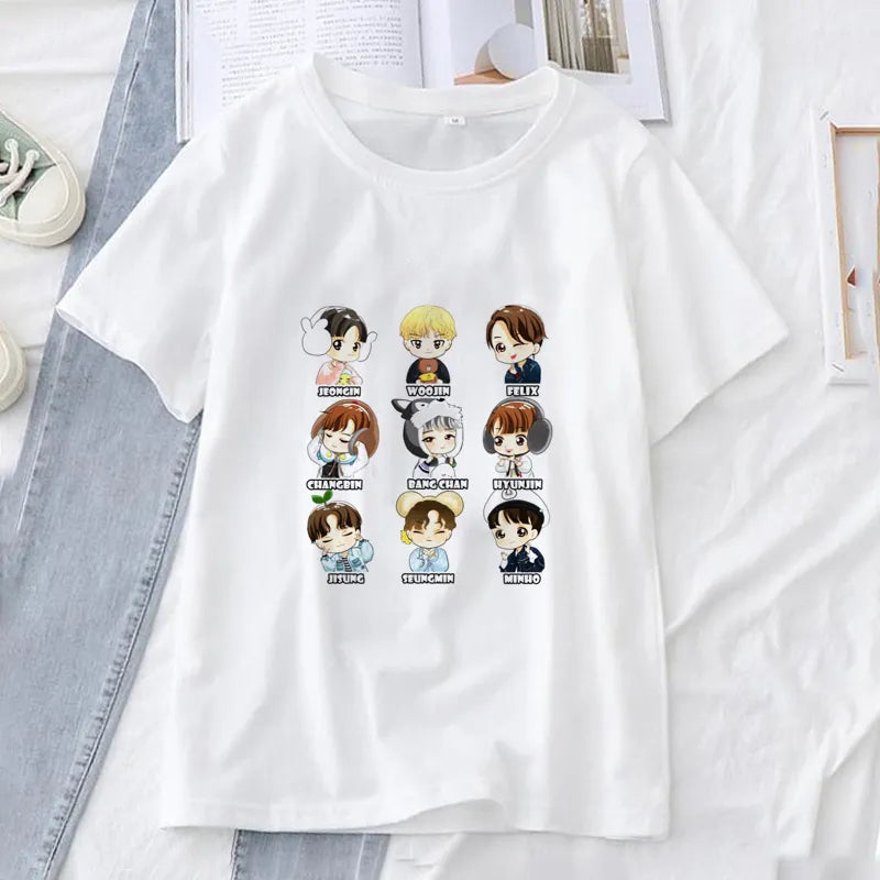 Stray Kids White Cotton Character T Shirts Streetwear Different Design